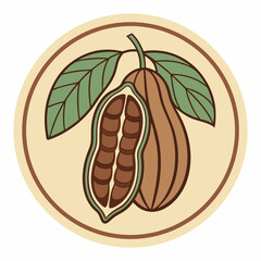 Illustration of Cacao Pods with Leaves on a Circular Background