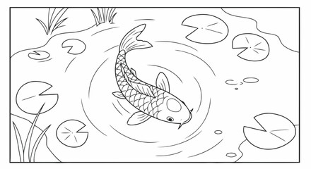 Koi fish in pond coloring page