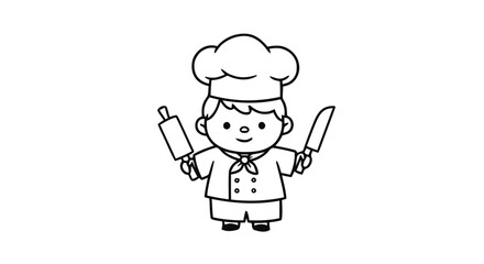 Little chef holding rolling pin and knife