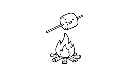 Fototapeta premium Marshmallow roasting campfire outline