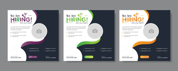Professional vector template for we are hiring job vacancy announcement social media post design recruitment banner and employment promotion layout