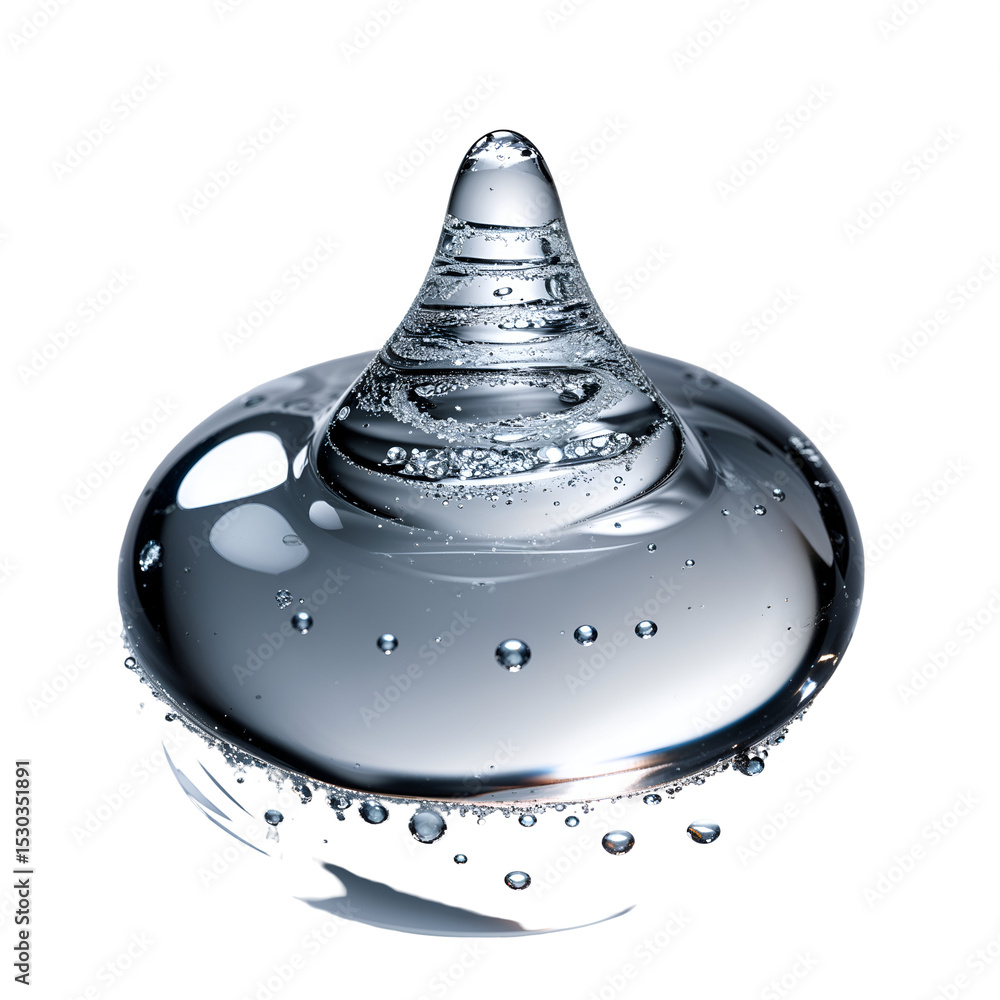 Poster crystal-clear water droplet with delicate ripples captured in sharp focus, natural water motion froz