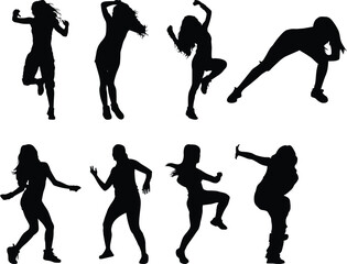vector silhouettes of dancing girls