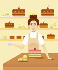 girl confectioner and cakes