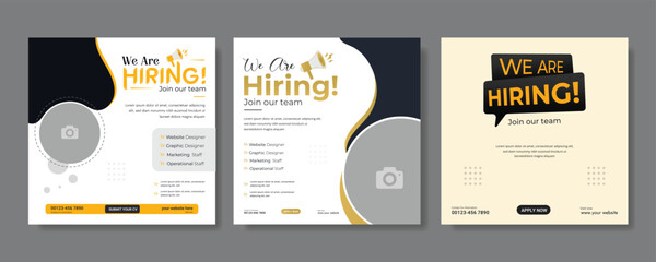 Professional vector template for we are hiring job vacancy announcement social media post design recruitment banner and employment promotion layout