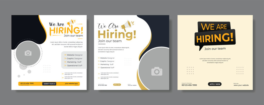 Professional vector template for we are hiring job vacancy announcement social media post design recruitment banner and employment promotion layout