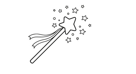Outline magic wand with stars
