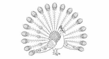 Obraz premium Outline peacock with spread tail feathers