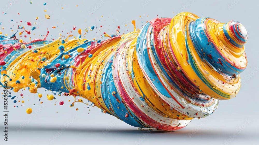 Poster vivid swirls of paint in blue, yellow, and red create a dynamic and colorful shape reminiscent of a 