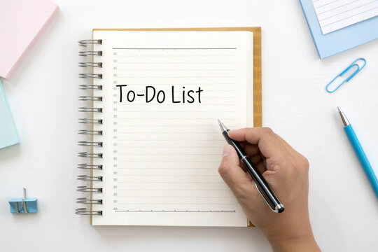 Hand writing on a to-do list notebook for productivity and task management planning