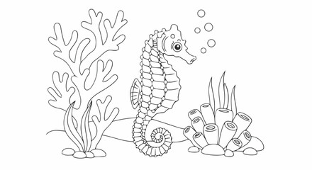 Sea Horse Coloring Page Ocean Scene