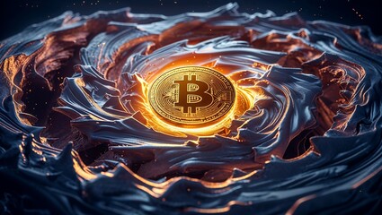 Bitcoin coin digital illustration highlighting secure blockchain ledger technology, decentralized currency markets, and cryptocurrency trading platforms