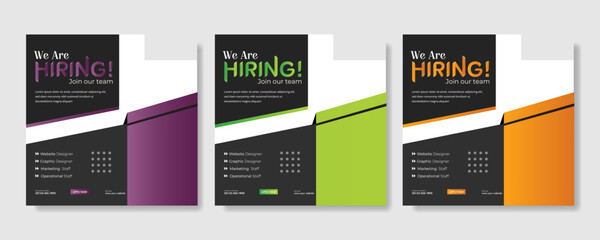 We are hiring job vacancy social media post banner design template. We are hiring job vacancy square web banner design.