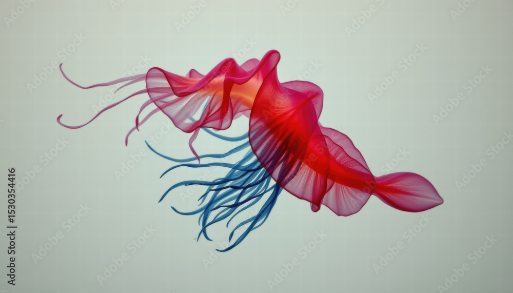 Poster vibrant and artistic representation of jellyfish, showcasing flowing tentacles and blend of red and 