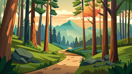 Forest Path to Mountain View. A Serene Nature Walk