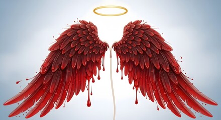 Bleeding Angel Wings A Dark Fantasy Illustration of Fallen Angelic Feathers