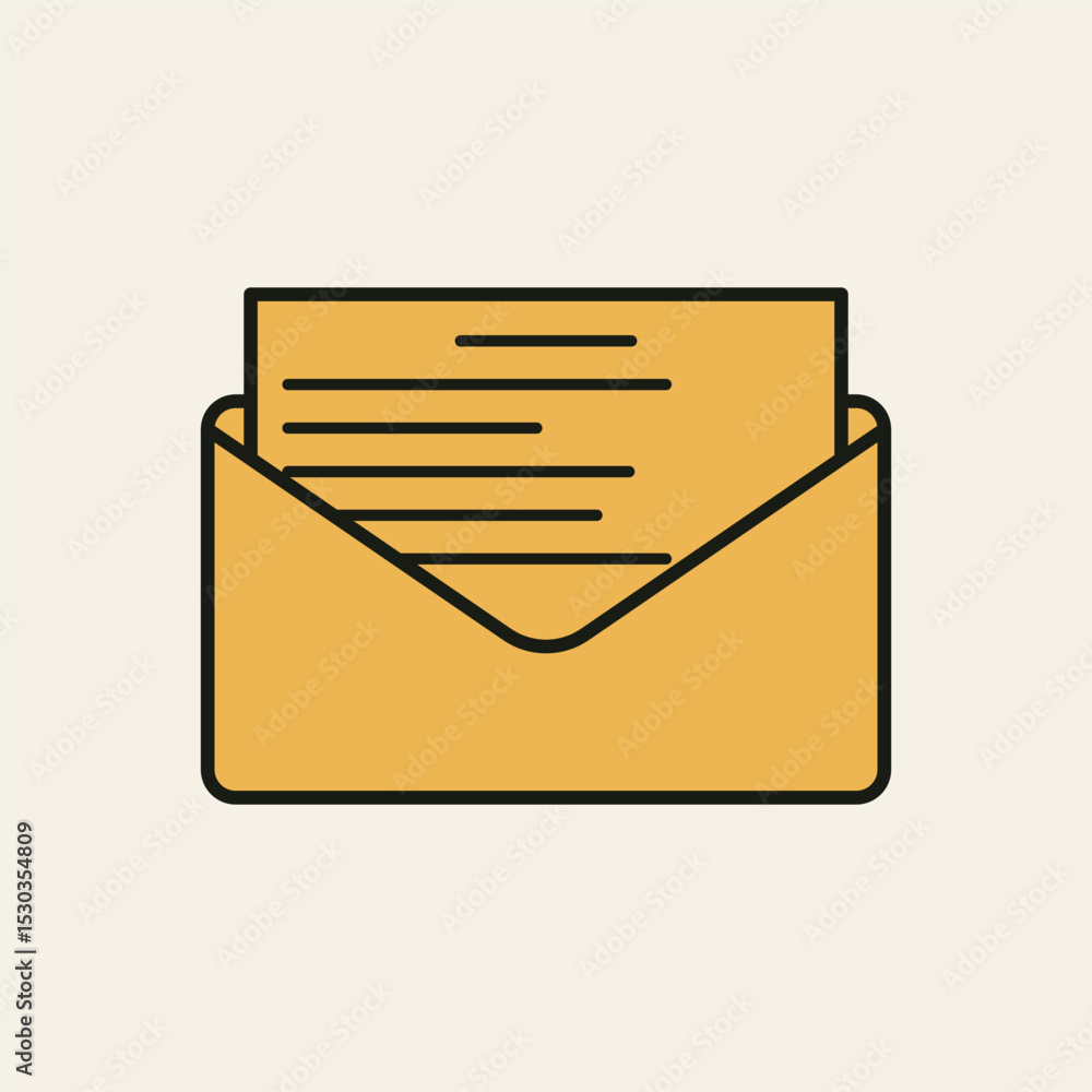 Aufkleber illustration of an envelope with a visible paper inside, representing reading messages, mail receive
