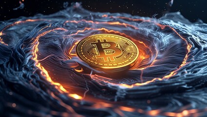 Realistic Bitcoin Coin Illustration Featuring Virtual Currency, Encrypted Data, and Secure Online Transactions