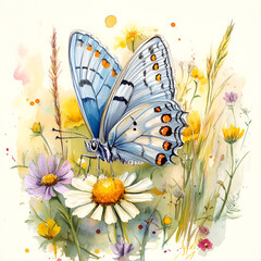 Colorful butterfly in a floral meadow nature illustration vibrant environment close-up view artistic concept