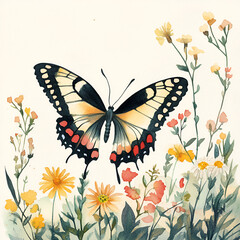 Butterfly landing on colorful wildflowers nature scene floral art outdoor environment vibrant view symbol of transformation