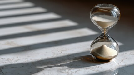 Vintage sand clock on wooden table, a timeless symbol of time's gentle flow time,