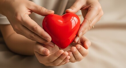 Loving Hands Protecting a Red Heart Symbol of Care, Compassion, and Love