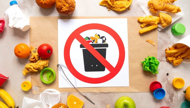 No Food Waste, Prohibition Symbol, Colorful Produce