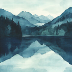 Serene reflection on calm lake majestic mountains nature scene tranquil atmosphere aerial view peaceful landscape