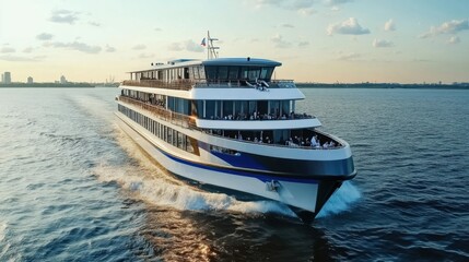 Fototapeta premium Cruise flyer design showcasing -person boat capacity and facilities