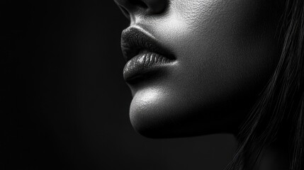 Elegant black-and-white profile highlighting Soft V chin with classic lighting