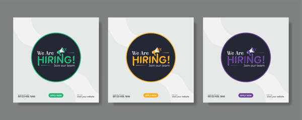 We are hiring job vacancy social media post banner design template with red color. We are hiring job vacancy square web banner design. Employee vacancy announcement. Illustration isolated