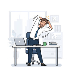 Businessman Stretching at Desk for Office Wellness and Stress Relief - International Day of Yoga.