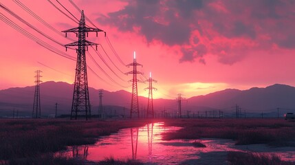 A solar farm where AI-controlled power cables manage energy flow