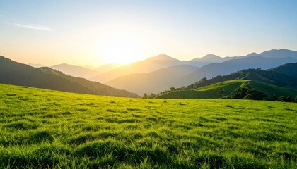 Fototapeta premium Green field mountains scenic landscape nature view