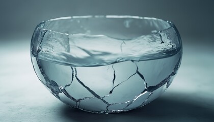 Liquid water on broken bowl glass container