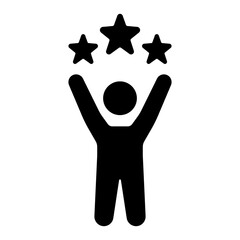 A person holding stars award icon. Simple people iconography illustration in black and white colors
