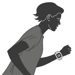 Illustration of a person running, wearing a smartwatch and fitness tracking