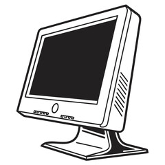 Illustration of an oldfashioned computer monitor with a stand and buttons