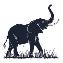 Fototapeta premium Majestic Elephant Silhouette Strolling Through the Grassland, Trunk Raised in Celebration
