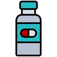 Pill bottle Outline Flat Icon, Science And Laboratory Concept Outline Flat Design Style