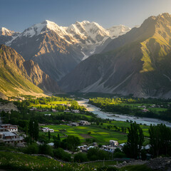Majestic Mountain Valley: Breathtaking Sunrise Landscape Photography on transparent background
