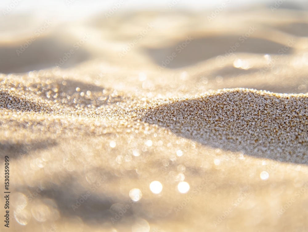 Poster close-up view of golden sand with soft focus and sparkling texture