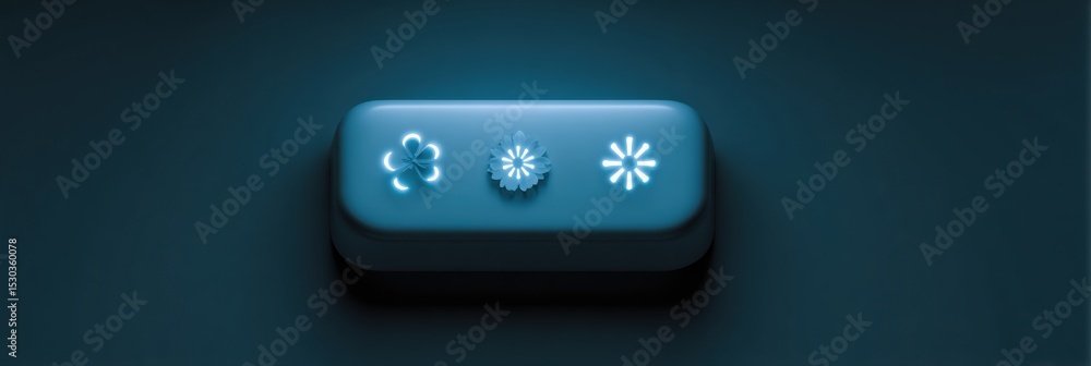 Poster safe mode icon illuminated with calming symbols on a clean, dark background in a tranquil environmen