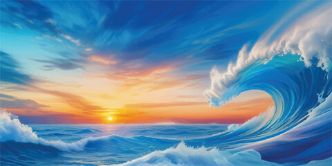Digital Background in Ocean Blue and Sky Tint Watercolors with Lightness and Flowing Artistic Forms. Blended Blue Water and Sky Painting in Transparent Watercolor Style for Elegant Layouts"