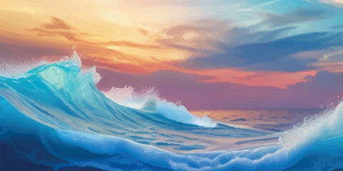 Blue Watercolor Scenery Depicting Horizon Where Sea Touches the Sky with Faded Gradient Textures. Digital Background in Ocean Blue and Sky Tint Watercolors with Lightness and Flowing Artistic Forms