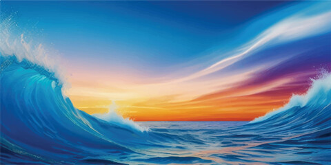 Peaceful Abstract Sky and Sea Watercolor Design in Cool Blue Tones for Background or Branding Use. Blue Sky Reflection in Ocean Water Effect Painted in Layered Watercolor Texture.