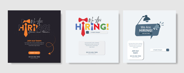 We are hiring job vacancy social media post banner design template with red color. We are hiring job vacancy square web banner design. Employee vacancy announcement. Illustration isolated