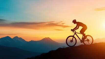 Athlete Cyclist training on a mountain trail, pushing limits to reach peak athletic performance.