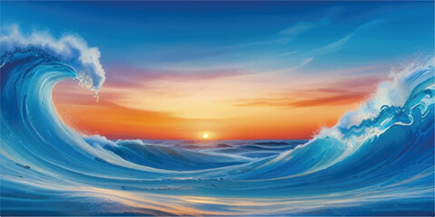 Peaceful Abstract Sky and Sea Watercolor Design in Cool Blue Tones for Background or Branding Use. Blue Sky Reflection in Ocean Water Effect Painted in Layered Watercolor Texture.