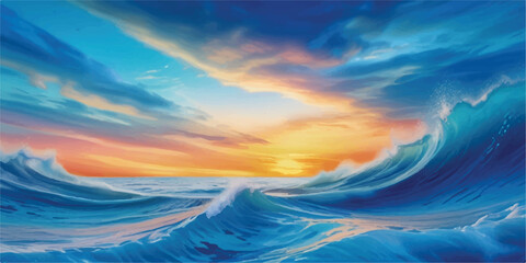 Blue Water Meets Sky Horizon Watercolor Texture with Smooth Blends and Dreamy Gradients. Ocean Water and Sky Colored Watercolor Background with Soft Motion and Transparent Wash Effects